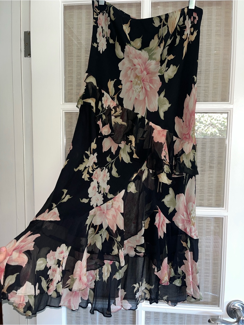 Ralph Lauren Black and Pink roses tiered ruffle skirt